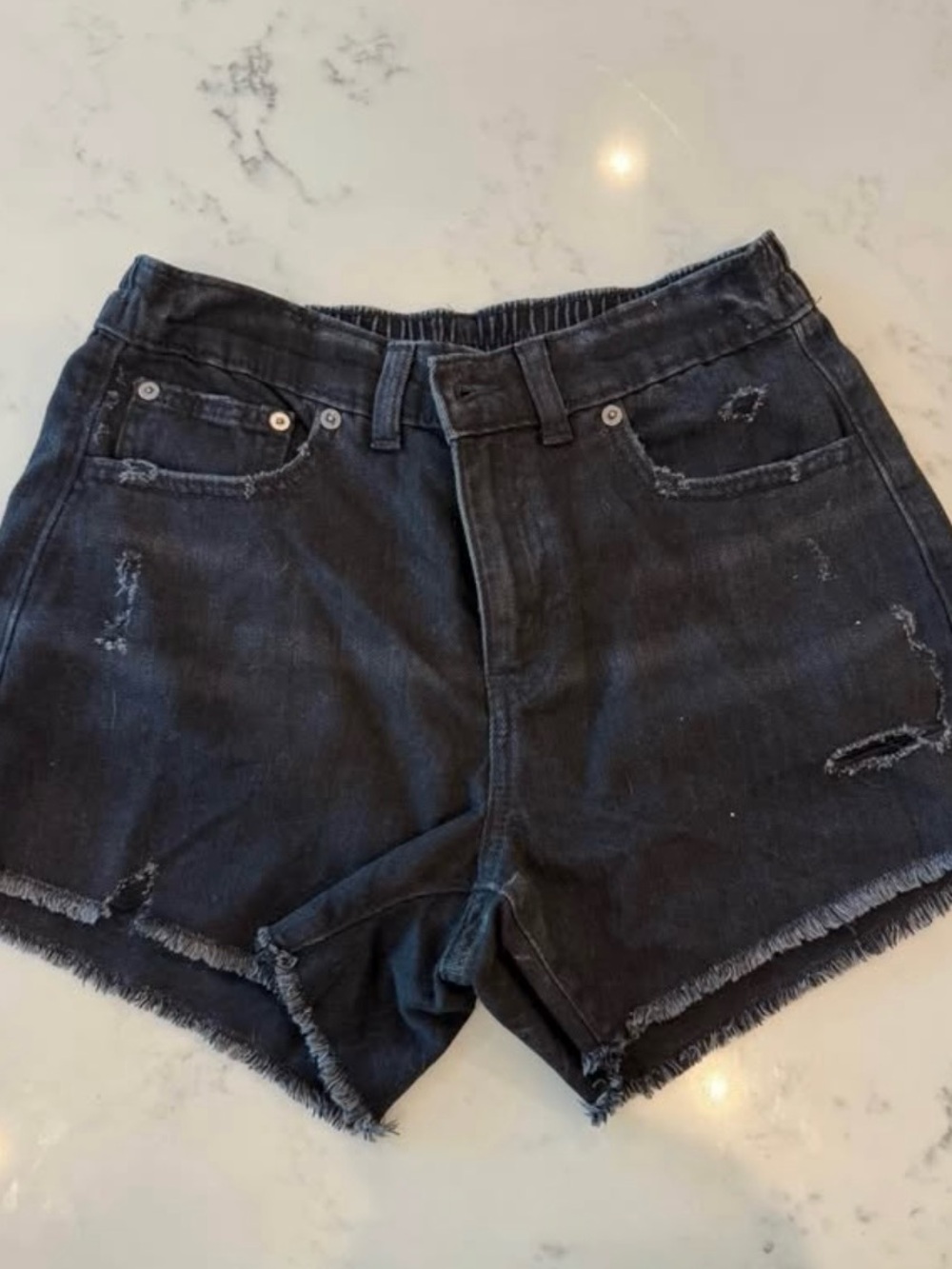 Aerie elastic waist Black Distressed Denim Shorts